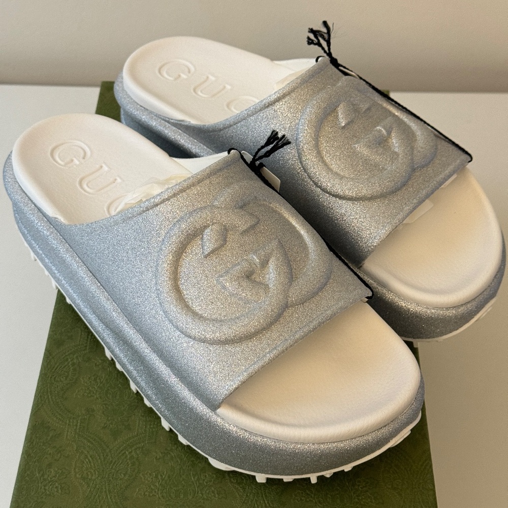 size 41G - Gucci Platform sandal slide Interlocking G silver metallic